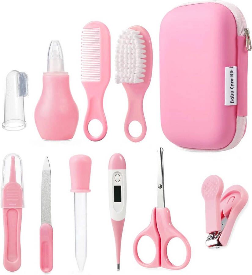 Baby Gezondheidszorg en verzorging Kit Baby Veiligheid Set Baby Kam Borstel Vinger Tandenborstel Nagelknippers Schaar Nasale Aspirator Baby Essentials Nursery Care Kit (Roze)