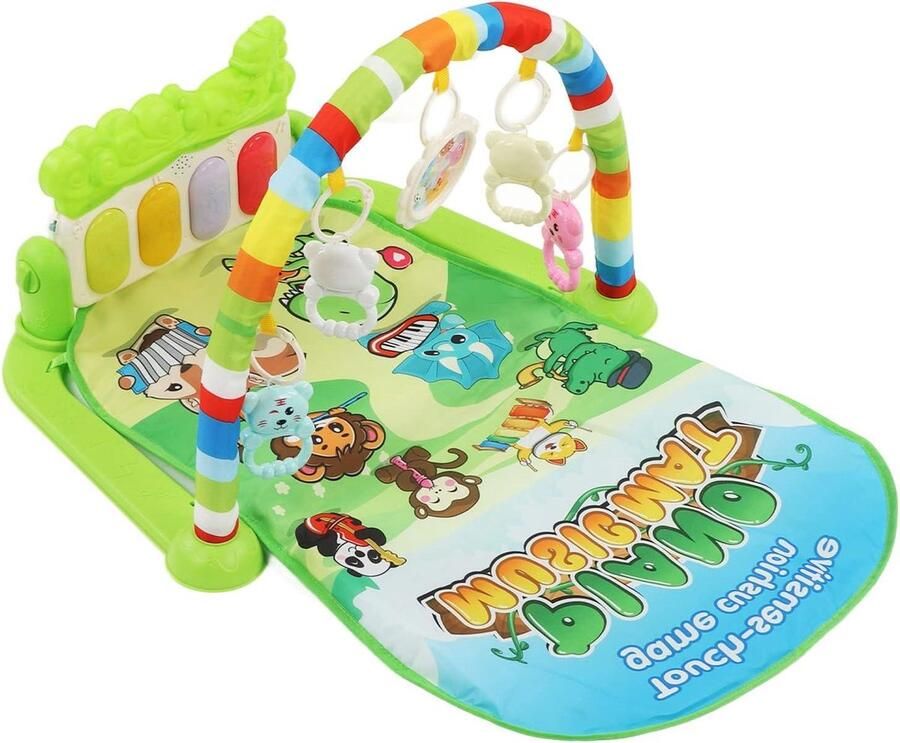 Baby Gym Activity Mat Afneembare Kick Play Piano Mat Sound Light Educatieve Gym Groene Speelmat met Lichtjes en Muziek voor Pasgeboren Peuters