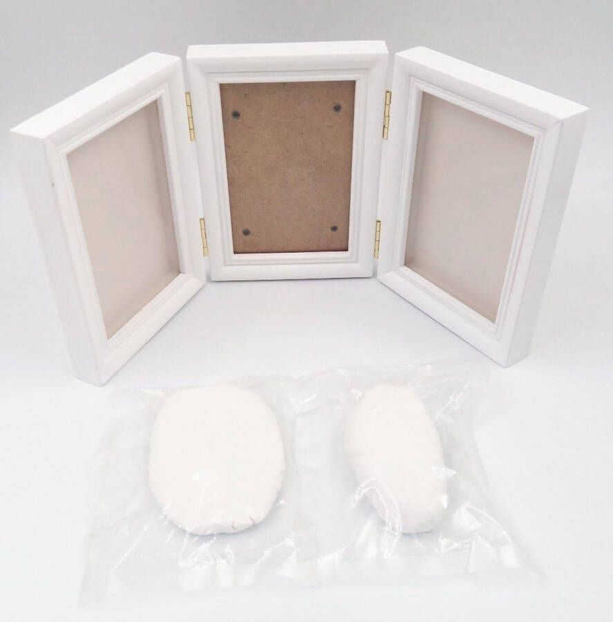 Baby handafdruk voetspoor Fotolijst kit voor jongens en meisjes Perfecte baby douchegift EN71 Speelgoedtest geslaagd Niet-giftig Kindveilig wit premium klei & Witte houten lijsten