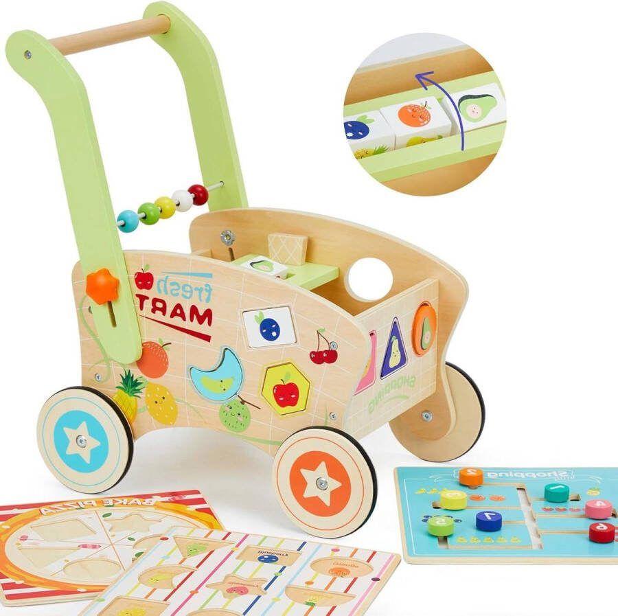 Baby loopwagen van hout met duwstang voor uren speelplezier