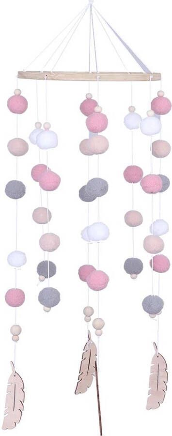 Baby mobiele windgong babybed mobiel vilten bal mobiele haarbal windgong bedbel speelgoed hangende ornamenten (roze)