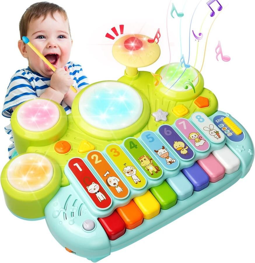 Baby Muziekinstrumenten Ohuhu 5 in 1 Baby Muziekinstrumenten Peuter Speelgoed voor 1 Jaar Oude Meisjes Multifunctionele Speelgoed Kids Drum Set Baby Leren Speelgoed Baby Peuter Kids Verjaardagscadeau