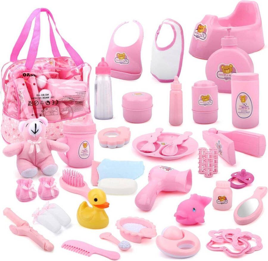 Baby Pop Accessoires Zak 28 Stuks Babyvoeding Kleren Poppenbeer Badspeelgoed Fopspeenpop Groot Verzorgend Speelgoed poppenstoel
