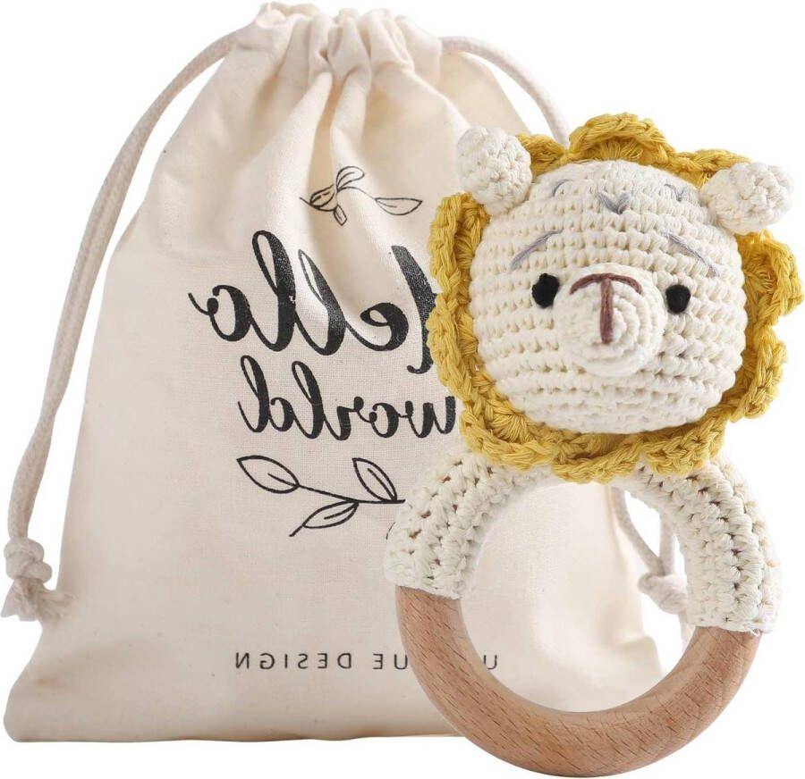 Baby rammelaar met houten bijtring baby kinderziektes speelgoed houten kauwspeelgoed Montessori stijl gehaakte bijtring dier handgemaakt speelgoed zuigelingen baby's