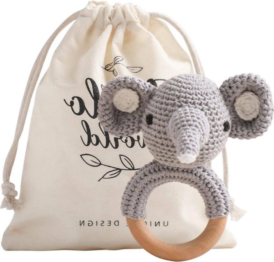Baby rammelaar met houten bijtring kinderziektes speelgoed houten kauwspeelgoed Montessori stijl gehaakte bijtring dier handgemaakt speelgoed zuigelingen baby's