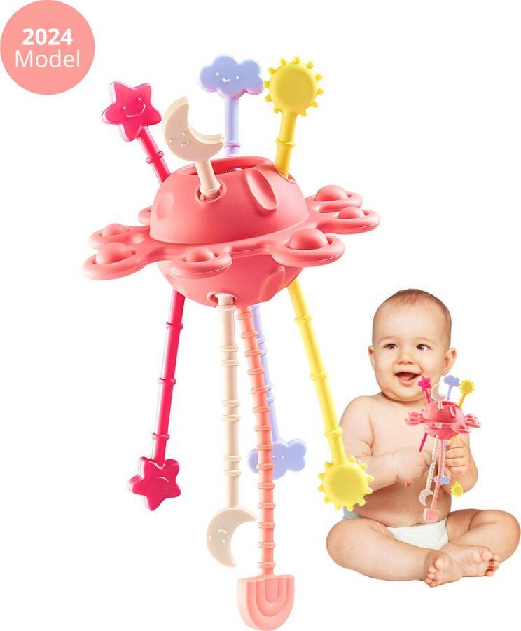 Baby Speelgoed 6 maanden Montessori speelgoed Kraamcadeau Educatief Speelgoed Kinderspeelgoed Badspeelgoed Bijtring Speelgoed voor in de auto Roze