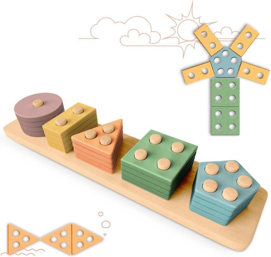 Baby speelgoed 6 maanden Montessori stapel- en sorteerspeelgoed 1 2 3 jaar Houten activiteiten- en ontwikkelingsspeelgoed in pastelkleuren Montessori-spellen voor peuters van 1 jaar oud