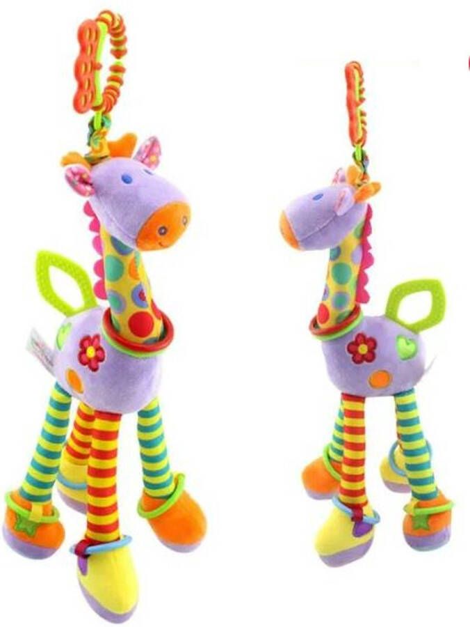 Baby speelgoed Zachte giraffe – Rammelaar Auto – Kinderwagen – Maxicosi – Box – Pluche knuffel Baby Ontwikkeling Giraf – Hanger Paars