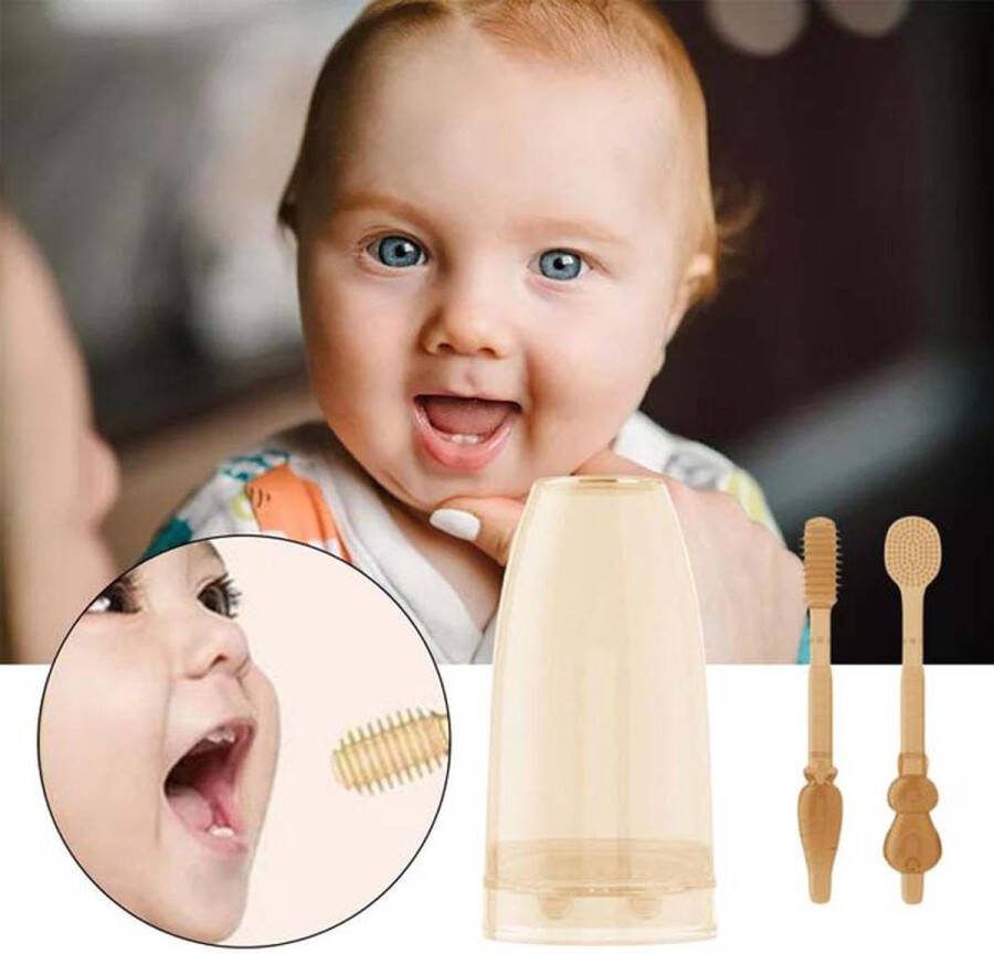 Baby tandenborstel peuter tandenborstel baby tandpasta 0-2jaar baby tandenborstel bijtspeeltje Siliconen Met opberg doos