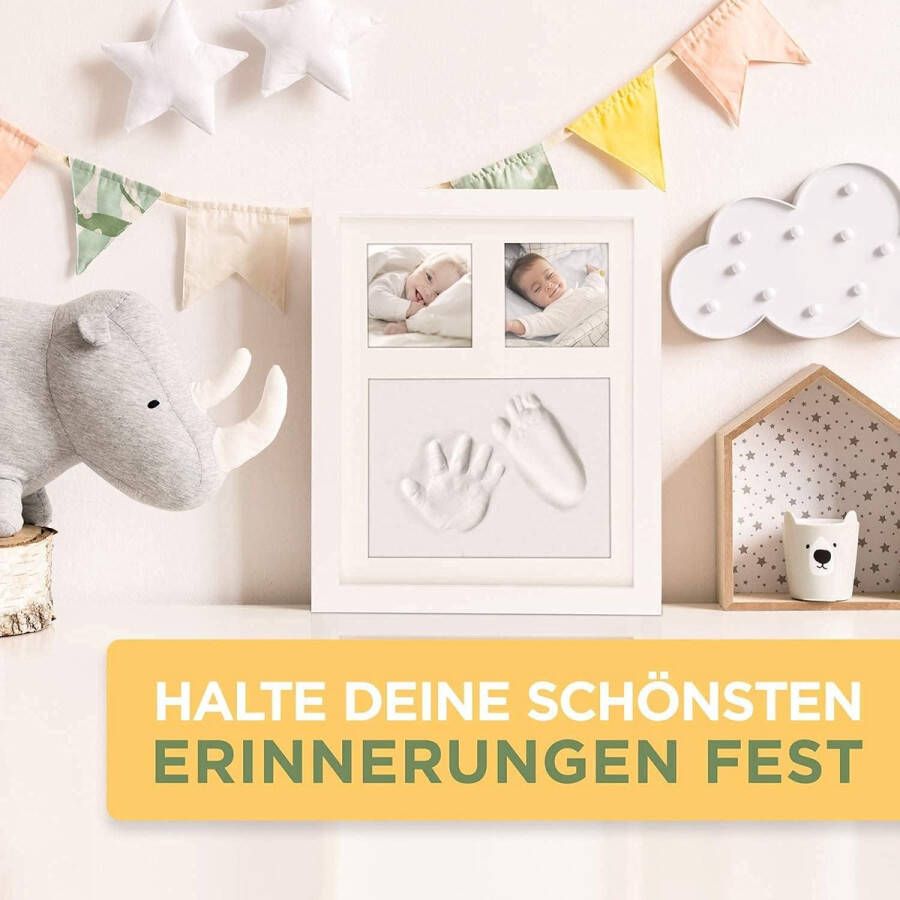 Baby voetafdrukset – baby voetafdrukset voor hand- en voeteneindexamen – [3] pakketten tonklei – [1] fotolijsten – gecertificeerd door DERMATEST wit
