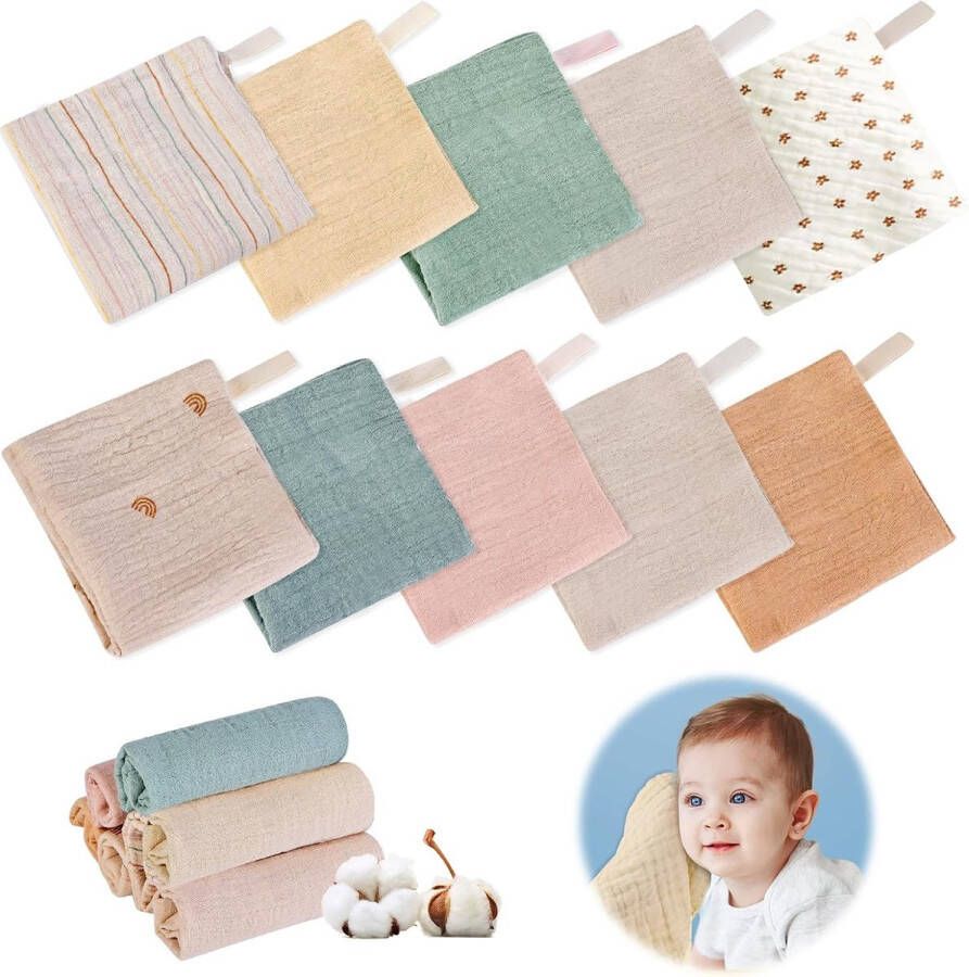 Baby Washandjes Soft Mousseline-washandje voor baby's Gezichtshanddoeken voor pasgeborenen met een gevoelige huid 10