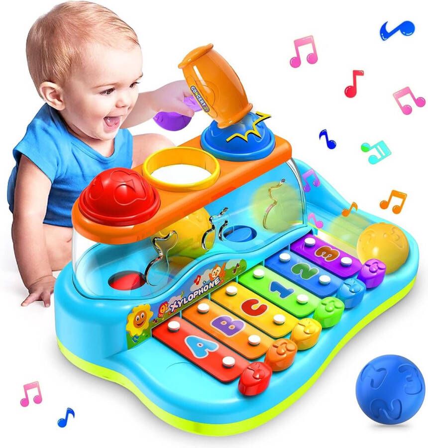 Baby-Xylofoon met Ballen en Hamer: Educatief Muzikaal Babyspeelgoed voor 12-18 Maanden Jongens en Meisjes