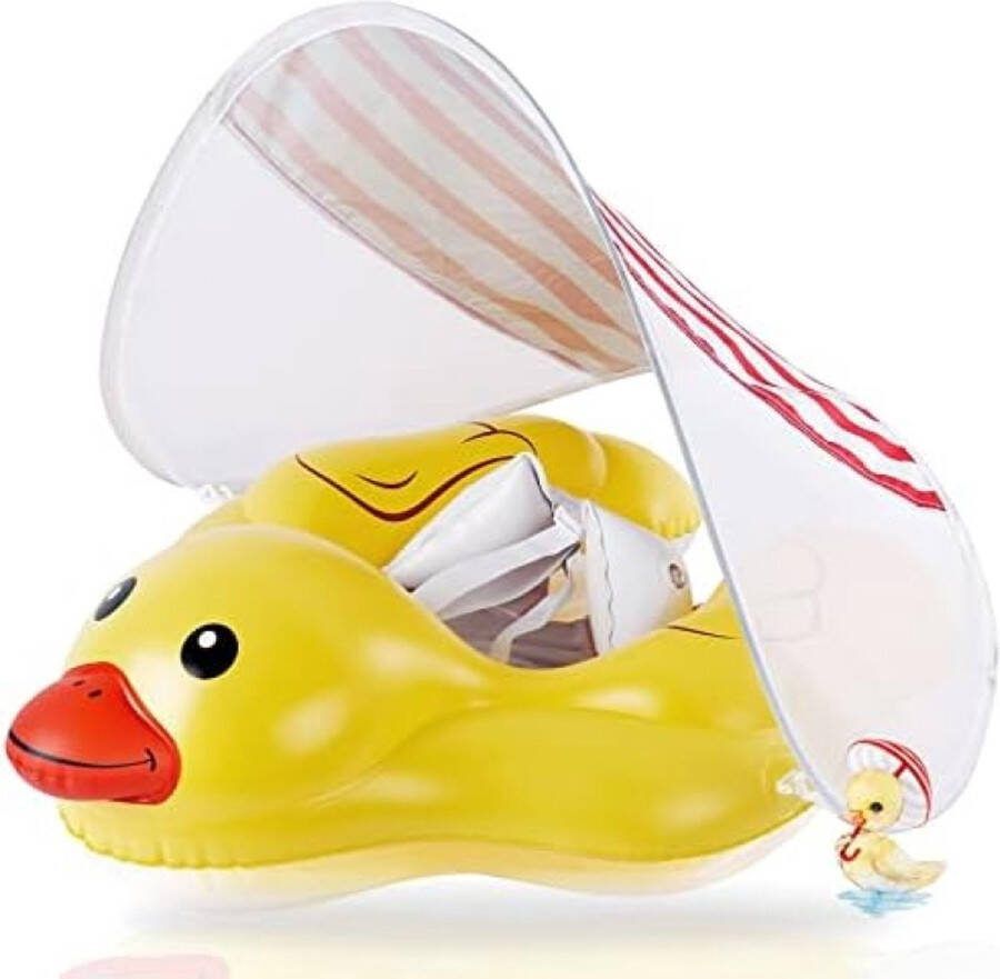 Baby Zwemtrainer met Verwijderbare Zonnekap Eend Zwemring Baby Zwemhulp met Zonnekap Zwemband voor Baby's Peuters