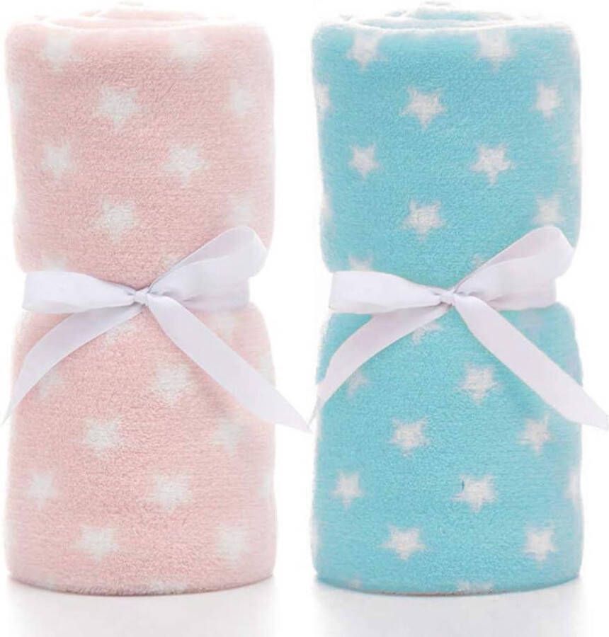 Babydeken 2-Pack Jongens Meisjes Knuffeldeken Kruipdeken Zachte Deken 75cmx100cm Blauw-Roze