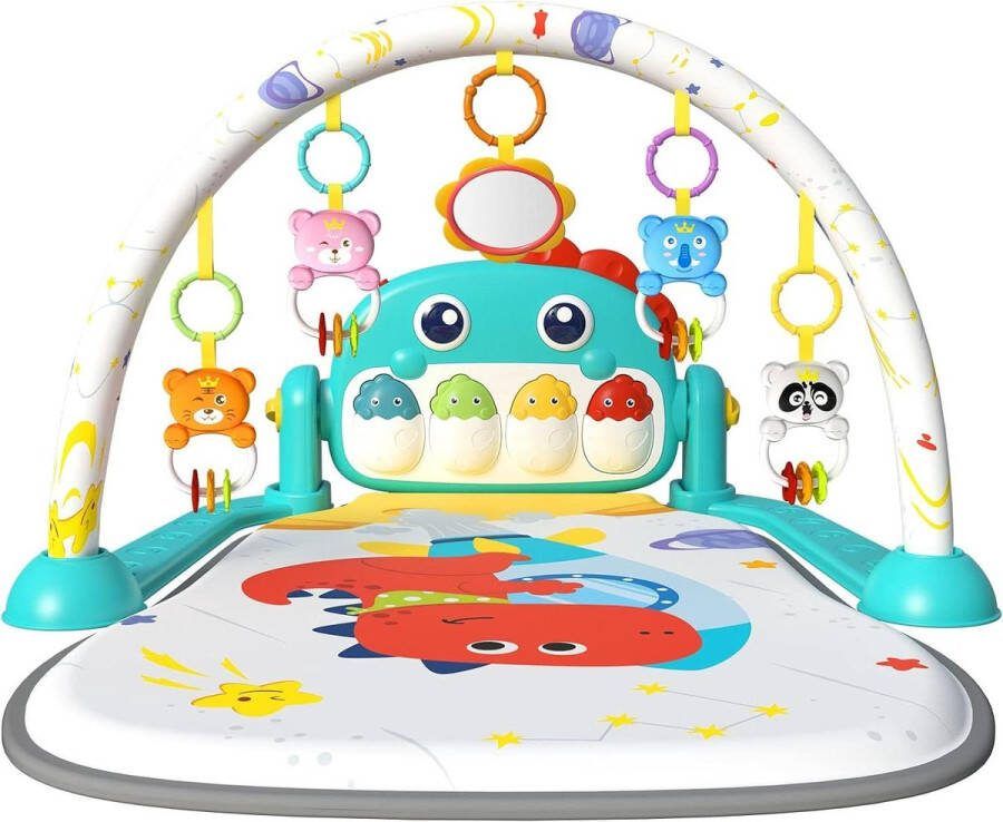 Babygym Muzikaal Activiteitencentrum Piano Gym Mat Buiktijd Gewatteerde Mat voor Pasgeboren Peuter Baby's Blauw