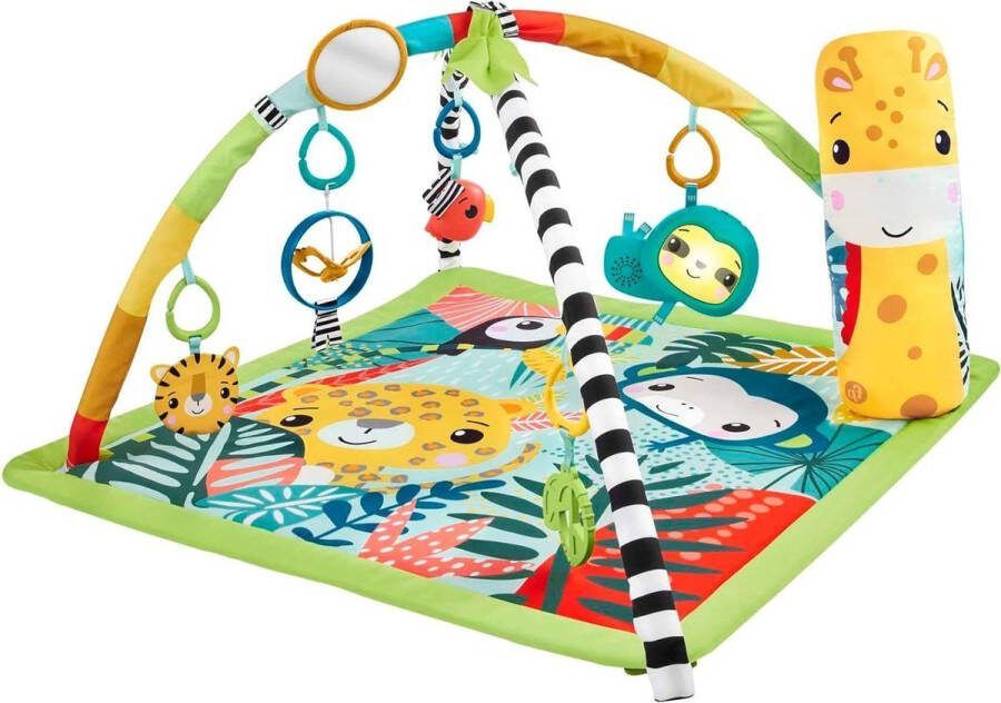 Babygym speelmat met 5 ontwikkelingsgerichte speeltjes Regenwoud thema verstelbare boog