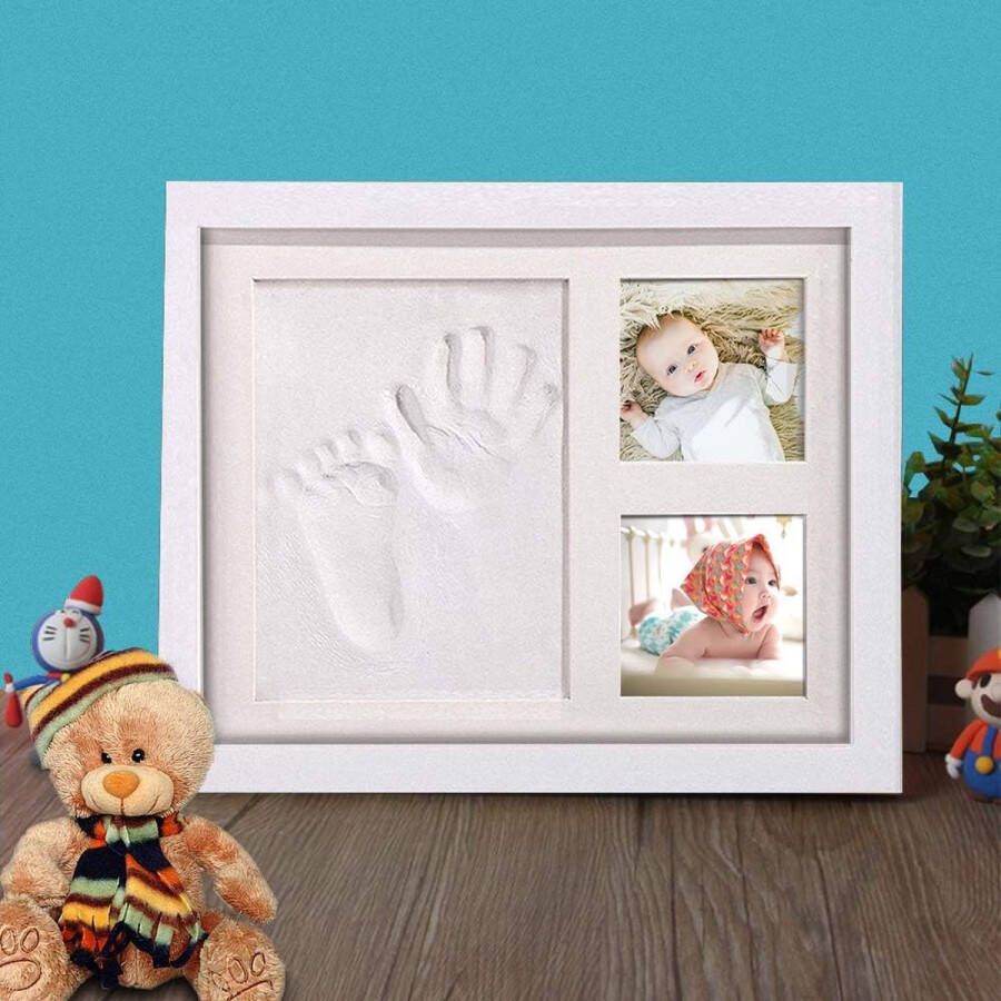 Babyhouten fotolijst met gipsafdruk hand en voet gipsafdruk set afdrukset voetafdrukgeschenken voor baby's pasgeborenen-herinneringen voor de eeuwigheid