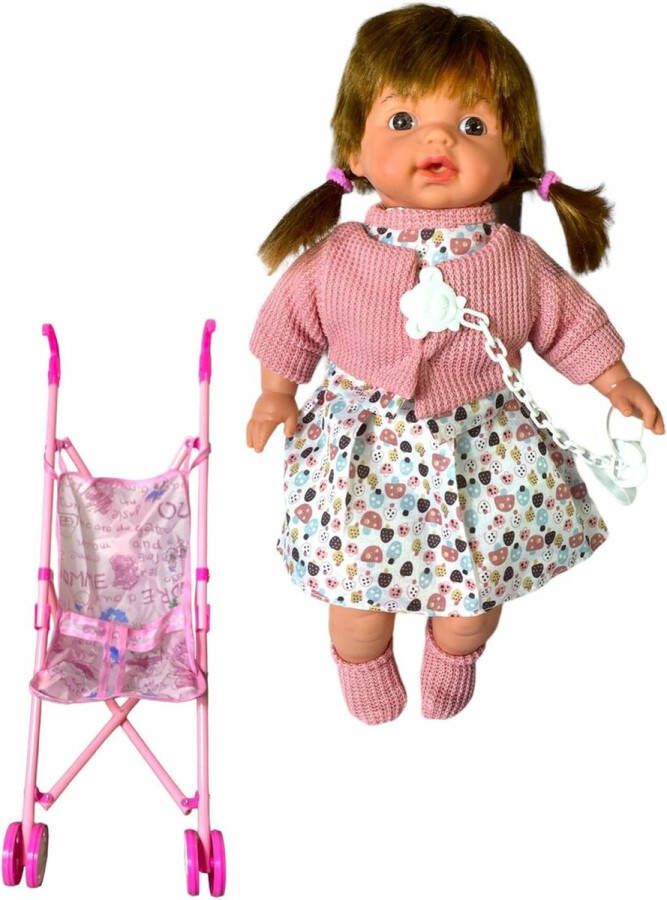 Babypop kinderwagen + accessoires knuffelpop 12 babygeluiden 40CM