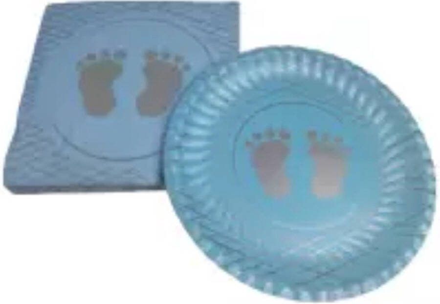 Babyshower pakket set van 8 x feest borden + 1 pak servetten Blauw Zilver Grijs Geboorte jongen Karton Borden Servetten Babyfeest Geboortefeest Genderreveal Aanmaakblokjes