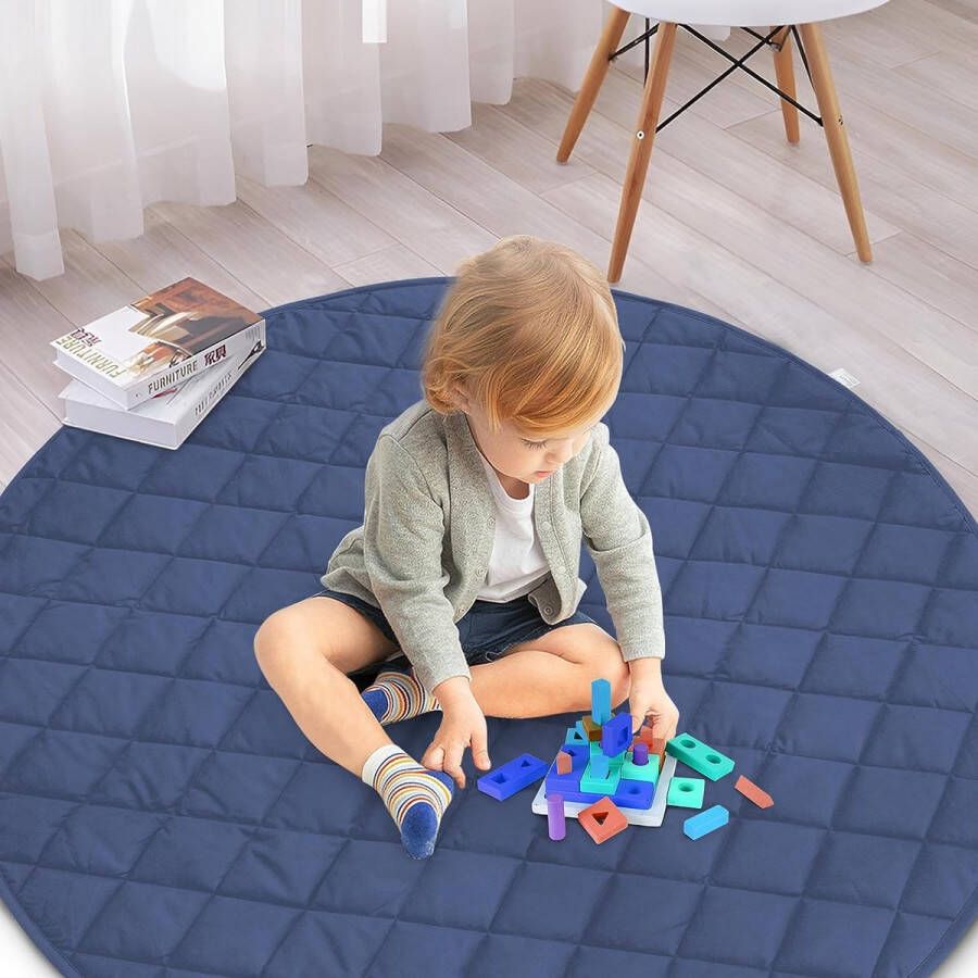 Babyspeeldeken kruipdeken voor baby's 140 cm rond doorgestikte mat dikte 1 5 cm katoen speelmat kinderen baby zachte kruipmat om te kruipen en te spelen marineblauw