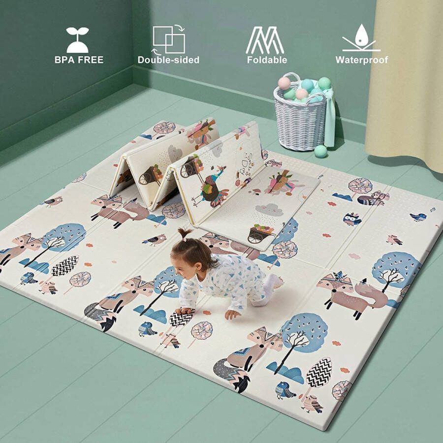 Babyspeelmat opvouwbare kruipmat extra groot 1 5 cm verdikte vergroting 200 x 180 x 1 5 cm schuimstofmat XPE waterdicht draagbaar speelmat voor baby's