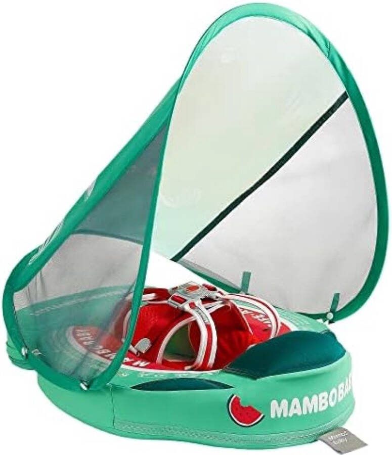 Babyzwemband met zonnedak mambobaby niet opblaasbare zwemband huidvriendelijk en zacht zwemhulp zwemtrainer voor kinderen van 3 maanden tot 24 maanden