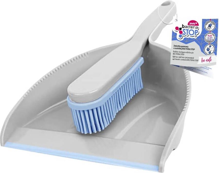 Bacteria Stop Spatbord 30 x 20 x 6 cm voor dagelijkse huishoudelijke reiniging rubber|Formule met nano-zilverdeeltjes|Handveger en schep met ergonomische vorm Grijs blauw 30 x 20 5 x 6 cm