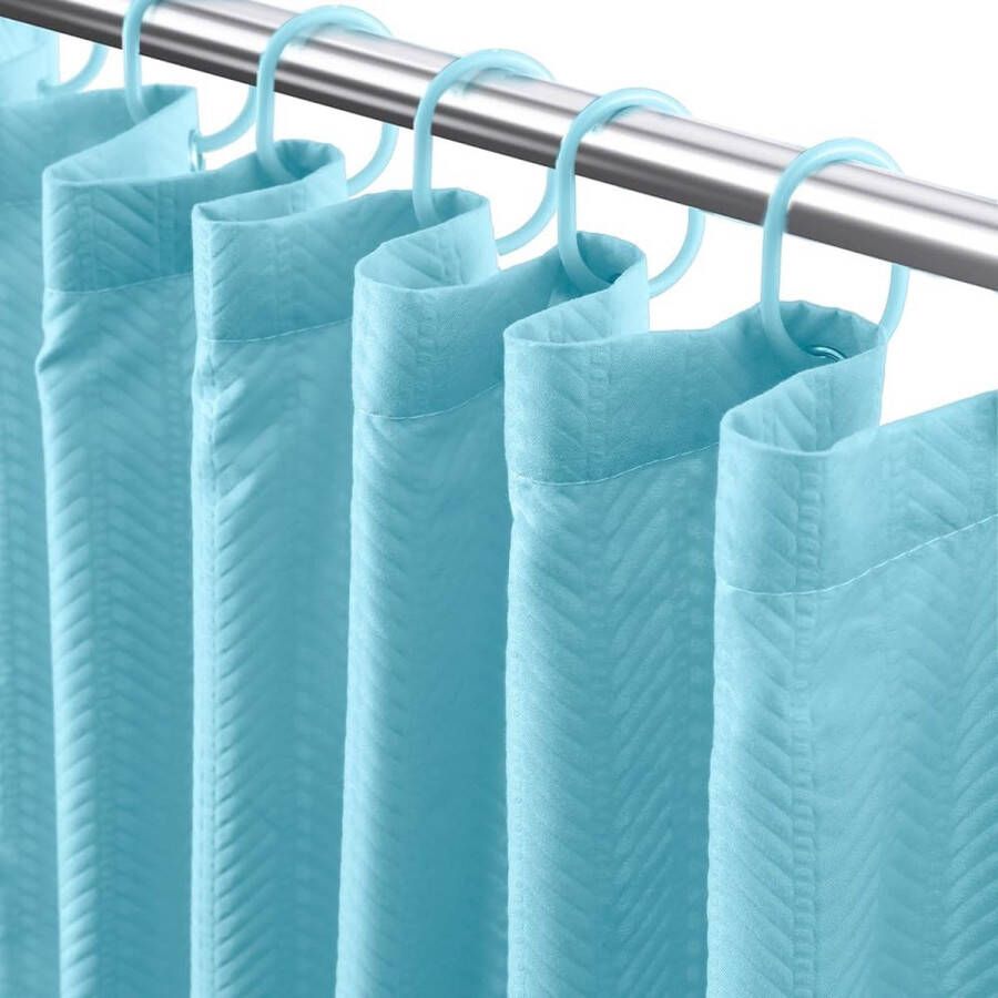 Badblauw stoffen douchegordijn of voering Bladstof textuur dunne stoffen douchegordijnen voor badkamer hotel luxe lichtgewicht badgordijnset met 12 haken 183 x 183 cm