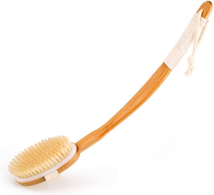 Badborstel Rug Scrubber Lichaamsborstel Groove Lichaamsborstel Exfoliërende Badborstel met Lange Afneembare Steel 48cm Hout kleur