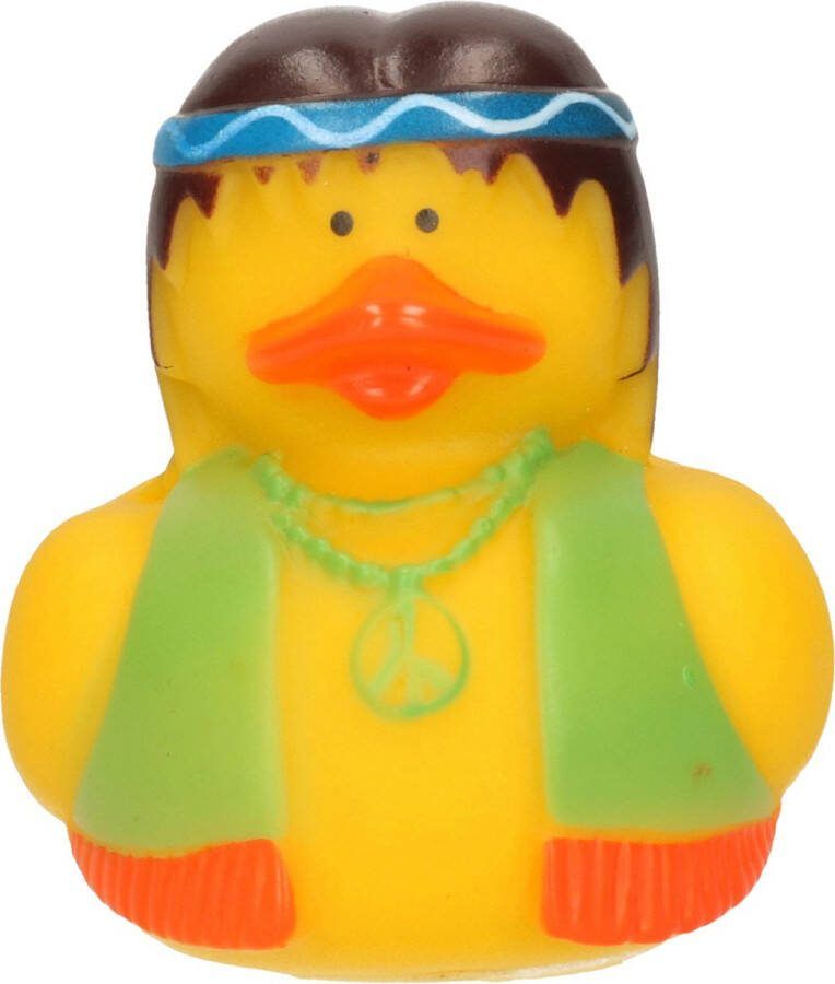 Badeendje flower power hippie geel met groen-oranje vestje 5 cm