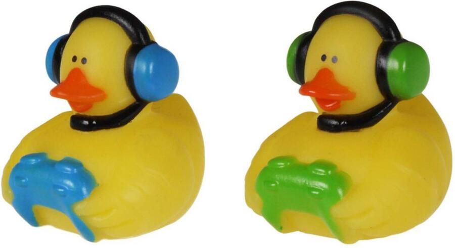 Badeendje gamer rubber 2 stuks groen en blauw 5 cm bad speelgoed