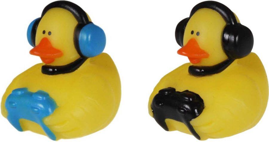 Badeendje gamer rubber 2 stuks zwart en blauw 5 cm bad speelgoed