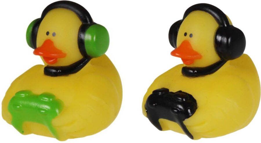 Badeendje gamer rubber 2 stuks zwart en groen 5 cm bad speelgoed
