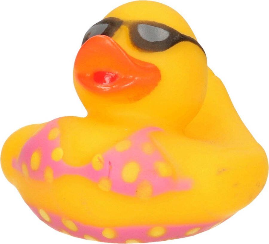 Badeendje strand thema geel met roze bikini 5 cm rubber