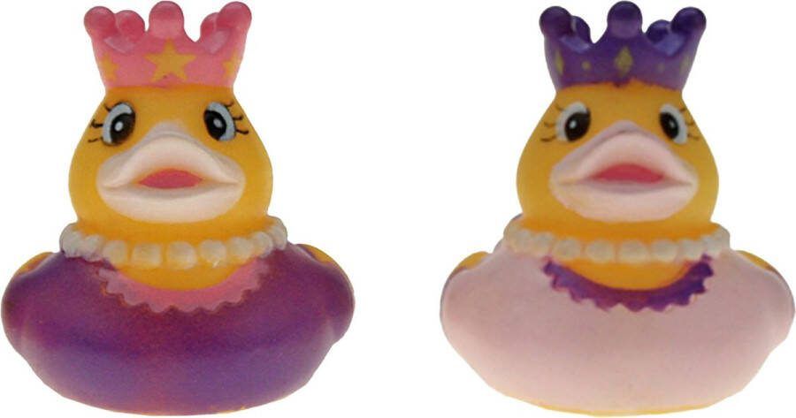 Badeendjes prinses rubber 2 stuks paars en lichtroze 5 cm bad speelgoed