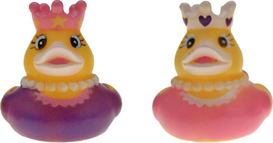Badeendjes prinses rubber 2 stuks roze en paars 5 cm bad speelgoed