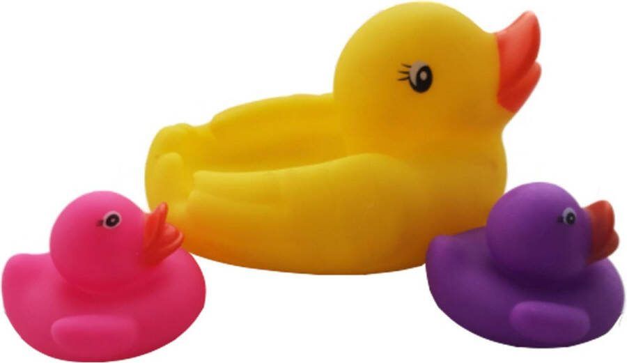 Badeendjes Set Van Drie geel roze en paars
