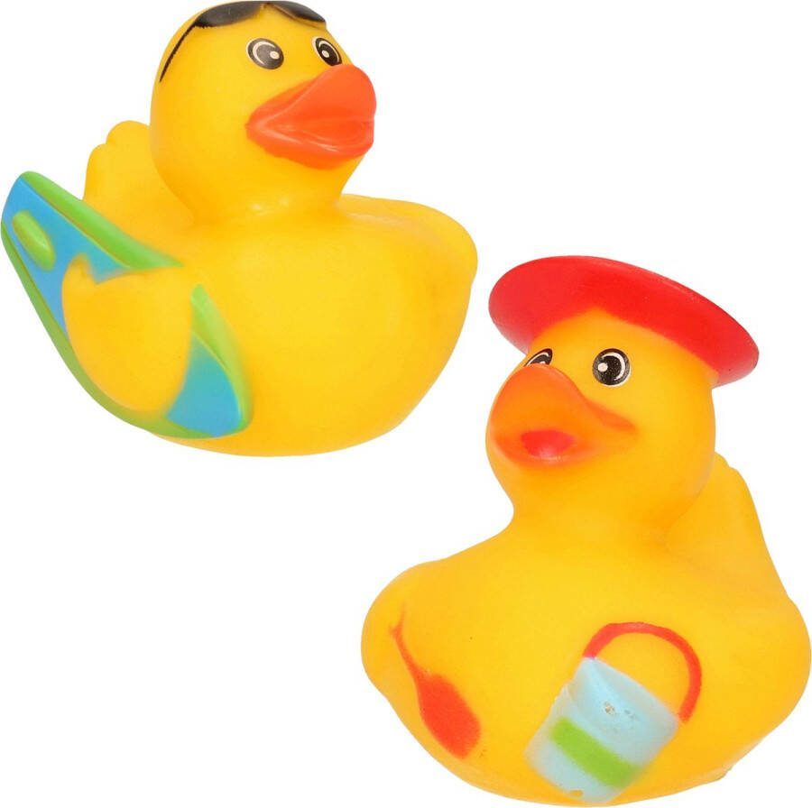 Badeendjes strand en surfer set 2x 5 cm rubber