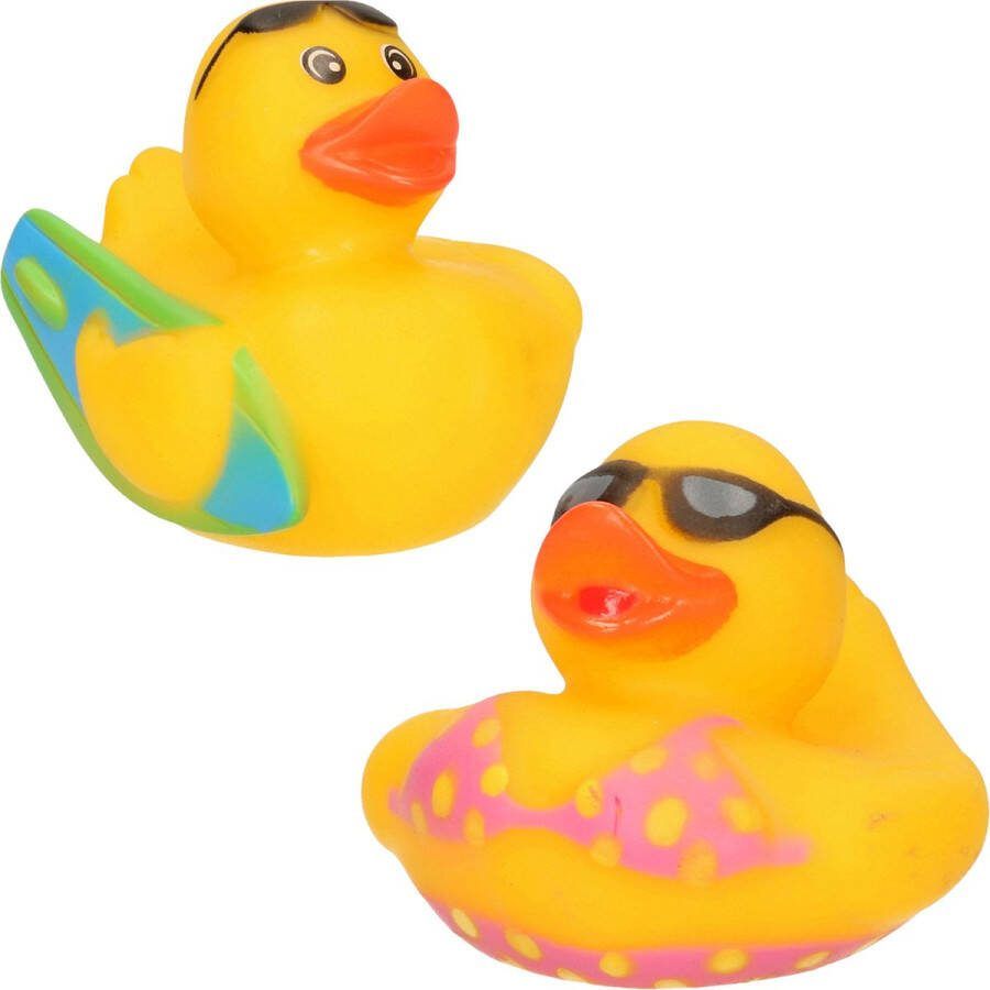 Badeendjes strand en surfer set 2x 5 cm rubber