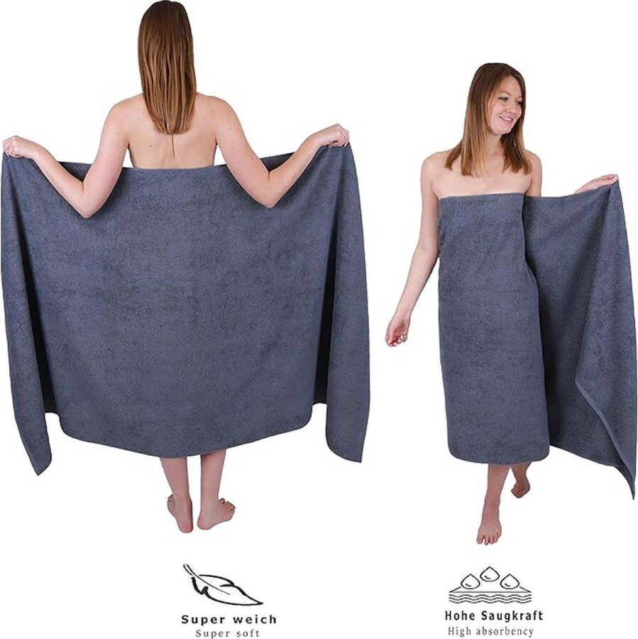 Badhanddoek groot XXL Berlin afmetingen 100 x 200 cm badhanddoeken saunahanddoek 100% katoen donkergrijs