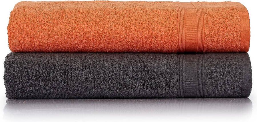 Badhanddoeken grijs oranje % 100 katoen badhanddoek 2-delig set van 2 badhanddoeken grijs oranje