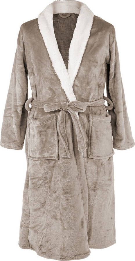 Badjas Flanel Kraag in sherpa S M Unisex Taupe