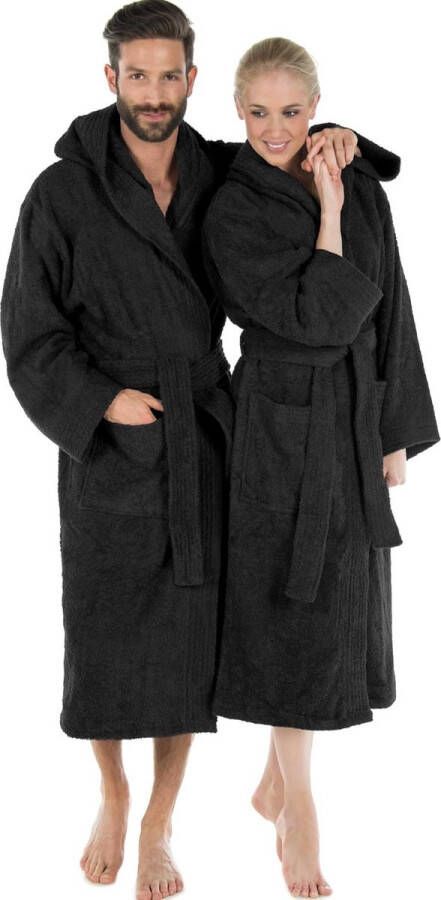 Badjas met capuchon of sjaalkraag effen lange opgestikte zakken dames heren unisex warme badstof katoen OEKO-TEX