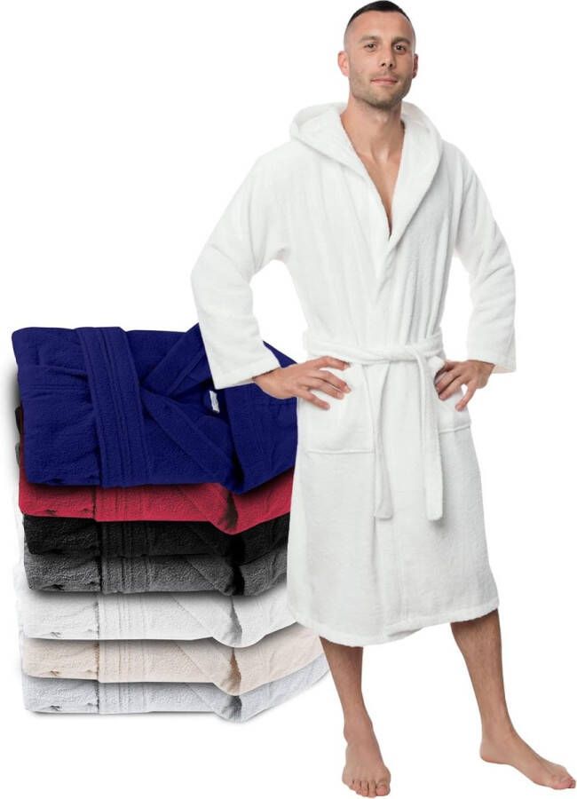 Badjas voor heren M 100% katoen (350 g m²) Oeko-Tex -gecertificeerd badjas met capuchon 2 zakken riem