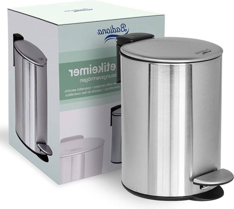 Badkamer cosmetica emmer 3 liter roestvrij staal softclose mechanisme zilver chroom metaal