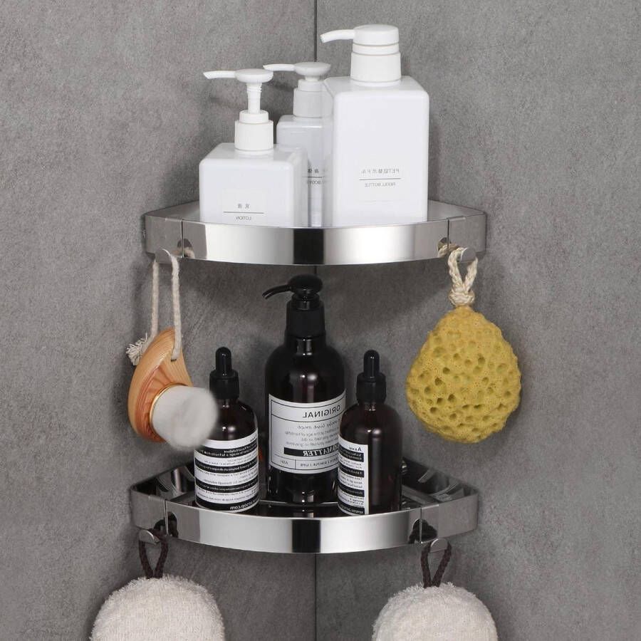 Badkamer Hoekplank Douche Caddy Organizer Roestvrij Staal Zelfklevend Opbergrek Wandmontage Badkamer Accessoire Planken Zilver 2 Pack Opbergrek