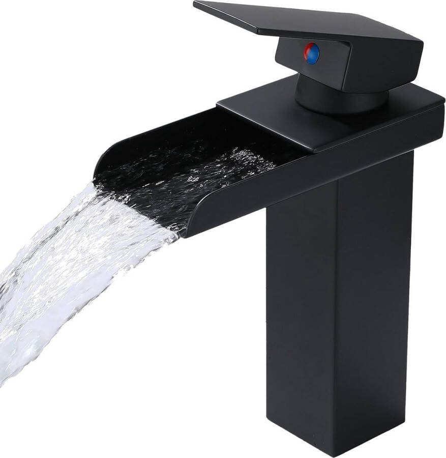 Badkamer Kraan Mat zwart Messing Kraan Fonteinkraan Waterval Badkamer Kraan 1 Gat Wastafel Mengkraan Eengreepskraan