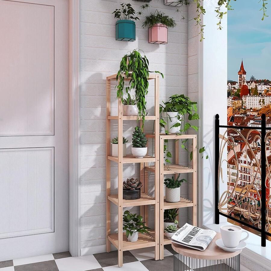 Badkamer Opbergplank 5-Tier Bamboe Rack Multifunctionele Rek voor Woonkamer-Slaapkamer Keuken Natuurlijk Opbergrek