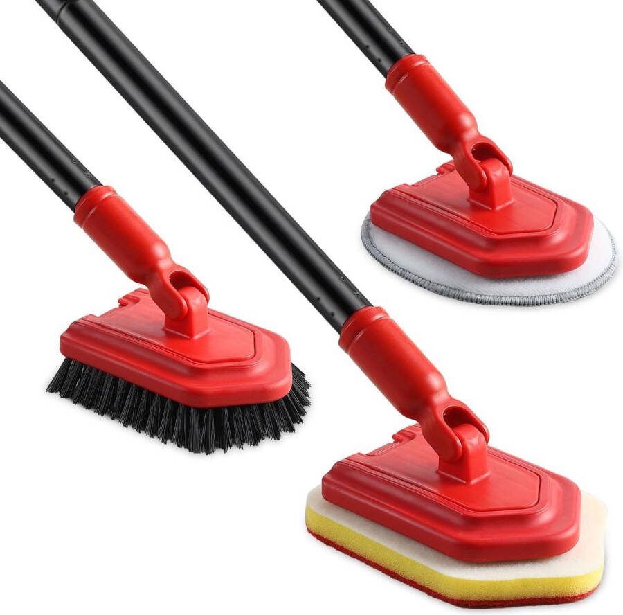 Badkamer Tegelreiniger Douche Schoonmaakborstel Telescopische Steel 135cm Lang-Handvat Bad Schrobber Stijve Borstelharen Spons Schuurspons Microfiber Doek. Telescopische wasborstel