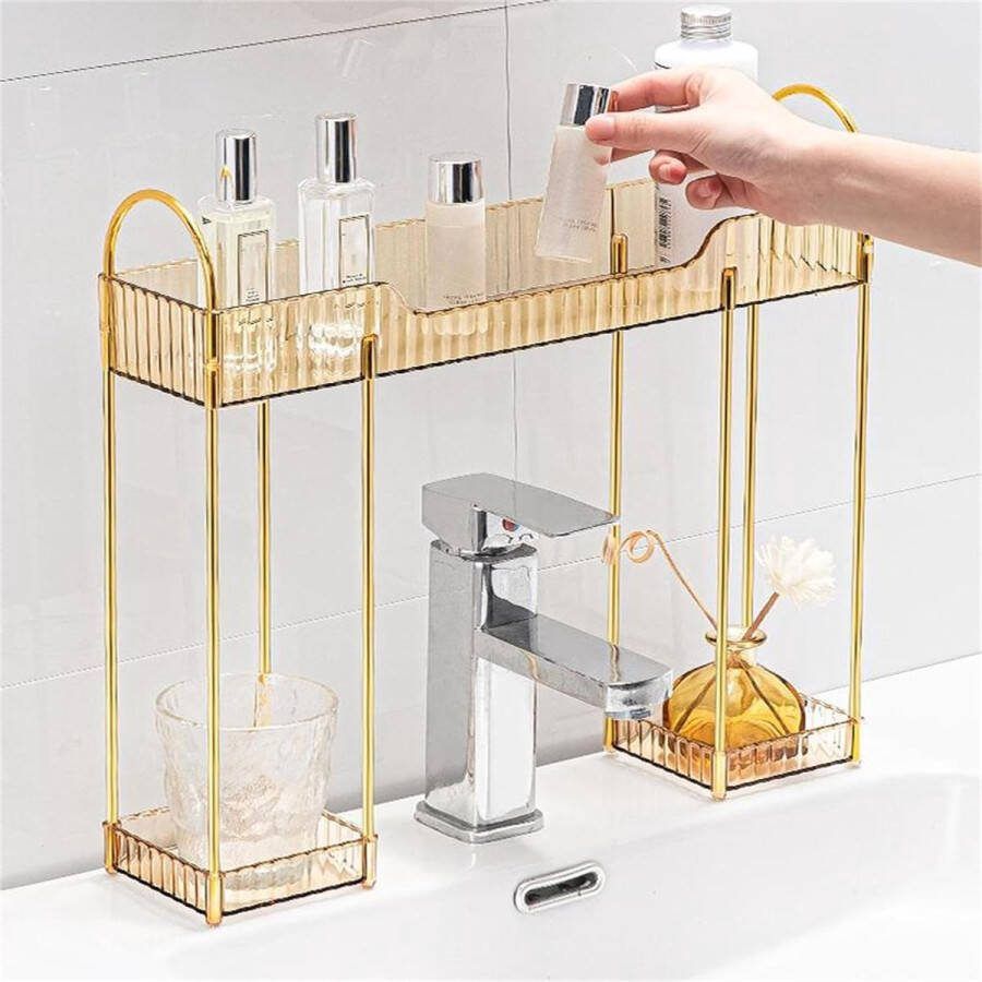 Badkamer werkbladen organizer werkbladen organizer boven de kraan 2 niveaus make-up dienblad huidverzorging make-up organizer smalle balie organizer boven de wastafel (goud)